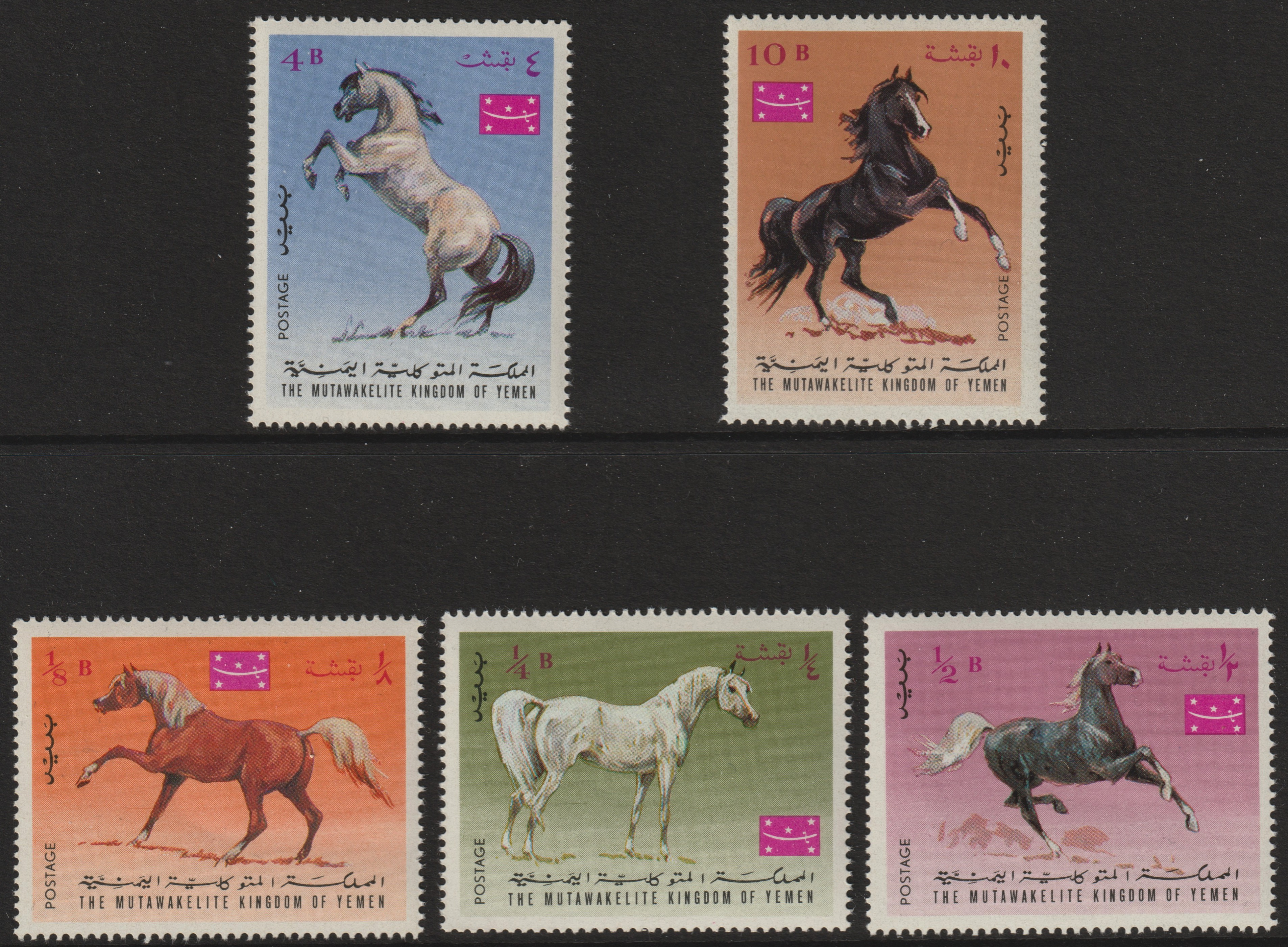 Yemen - Royalist 1967 Horses set of 5 unmounted mint (Mi 429-33A) , stamps on , stamps on  stamps on animals  horse