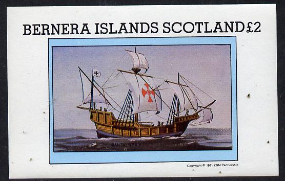 Bernera 1981 Santa Maria imperf deluxe sheet (Â£2 value) unmounted mint, stamps on , stamps on  stamps on columbus   explorers     ships