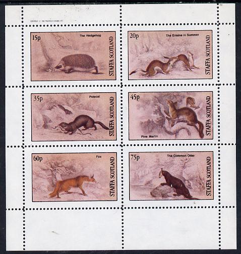 Staffa 1982 Animals (Hedgehog, Fox, Otter etc) perf set of 6 values (15p to 75p) unmounted mint, stamps on animals, stamps on hedgehogs, stamps on  fox , stamps on foxes, stamps on 