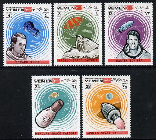 Yemen - Royalist 1969 Apollo 7 set of 5 unmounted mint (Mi 645-49A) , stamps on space