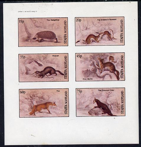 Staffa 1982 Animals (Hedgehog, Fox, Otter etc) imperf set of 6 values (15p to 75p) unmounted mint