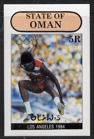 Oman 1984 Los Angeles Olympic Games imperf deluxe sheet (5R value) unmounted mint, stamps on , stamps on  stamps on long jump    olympics