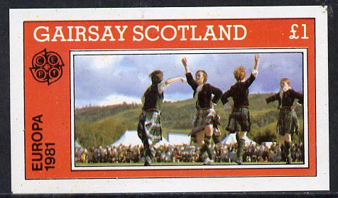 Gairsay 1981 EUROPA (Scottish Dancers) imperf souvenir sheet (£1 value) unmounted mint, stamps on europa     dancing, stamps on scots, stamps on scotland