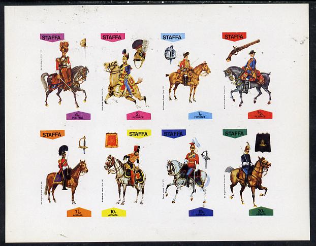 Staffa 1974 Military Uniforms (On Horse-back) imperf  set of 8 values (0.5p to 20p) unmounted mint , stamps on , stamps on  stamps on militaria, stamps on  stamps on uniforms, stamps on  stamps on horses