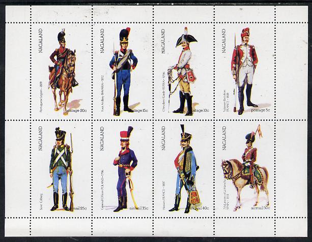 Nagaland 1974 Military Uniforms perf  set of 8 values (5c to 50c) unmounted mint, stamps on , stamps on  stamps on militaria, stamps on  stamps on uniforms