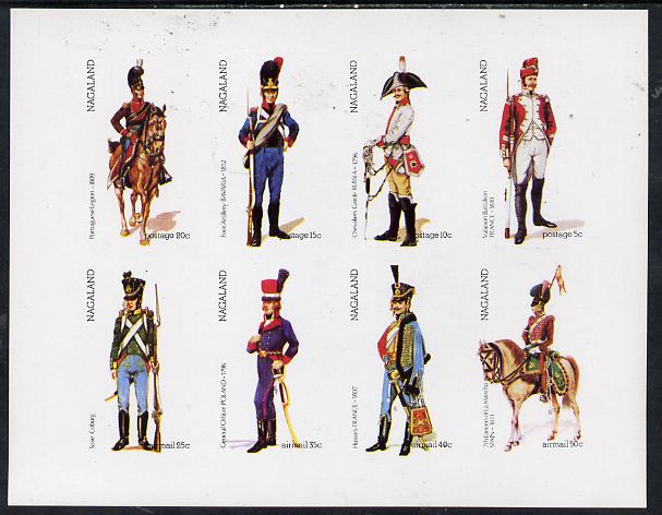 Nagaland 1974 Military Uniforms imperf  set of 8 values (5c to 50c) unmounted mint, stamps on militaria, stamps on uniforms