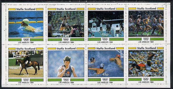 Staffa 1984 Los Angeles Olympic Games perf  set of 8 values (10p to 50p) unmounted mint, stamps on , stamps on  stamps on swimming   long jump    volleyball    running   dressage    shot   water polo   high jump    olympics