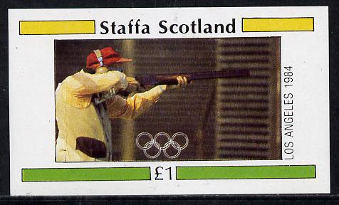 Staffa 1984 Los Angeles Olympic Games (Shooting) imperf souvenir sheet (£1 value) unmounted mint, stamps on shooting, stamps on olympics