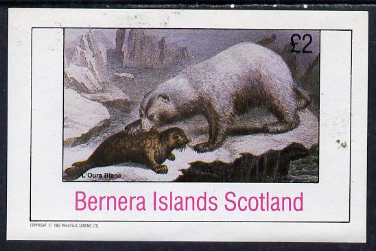 Bernera 1982 Animals (Bear attacking Seal) imperf deluxe sheet (£2 value) unmounted mint, stamps on animals   bear    seals    polar
