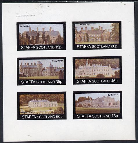 Staffa 1982 Stately Homes #1 imperf set of 6 values (15p to 75p) unmounted mint, stamps on castles, stamps on buildings