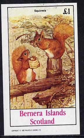 Bernera 1982 Squirrels #1 imperf souvenir sheet (Â£1 value) unmounted mint, stamps on , stamps on  stamps on animals       squirrels     rodents