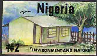 Nigeria 1993 World Environment Day - original hand-painted artwork for N2 value showing house & garden by unknown artist, on board 9x5, endorsed D3, stamps on environment      housing