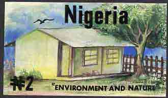 Nigeria 1993 World Environment Day - original hand-painted artwork for N2 value showing house & garden by unknown artist, on board 9x5, endorsed D3, stamps on environment, stamps on  housing