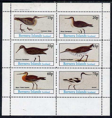 Bernera 1982 Waders (Snipe, Sandpipers, Avocet & Godwit) perf set of 6 values (15p to 75p) unmounted mint, stamps on birds     snipe     sandpipers     avocet    godwit