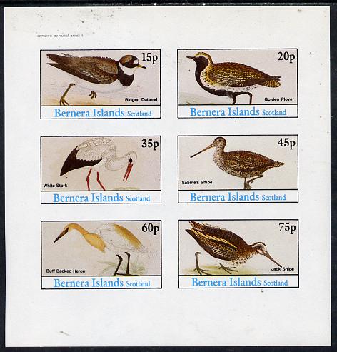 Bernera 1982 Waders (Dotterel, Snipe, Heron etc) imperf set of 6 values (15p to 75p) unmounted mint, stamps on birds   heron