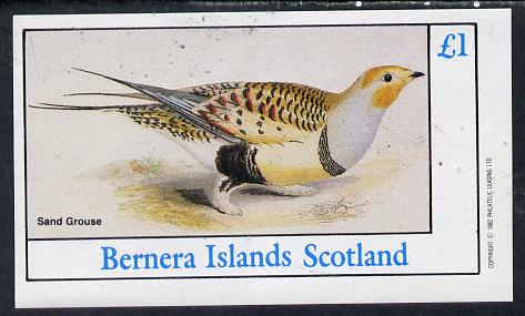 Bernera 1982 Sand Grouse imperf souvenir sheet (Â£1 value) unmounted mint, stamps on birds
