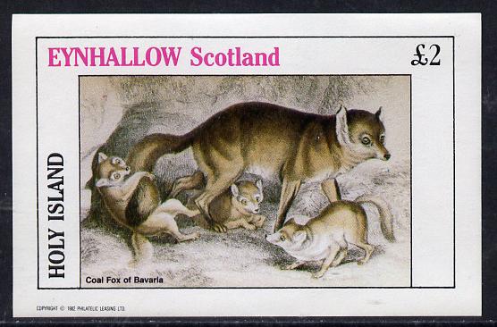 Eynhallow 1982 Animals #07 (Coal Fox) imperf deluxe sheet (£2 value) unmounted mint, stamps on animals   fox     dogs, stamps on  fox , stamps on foxes, stamps on  