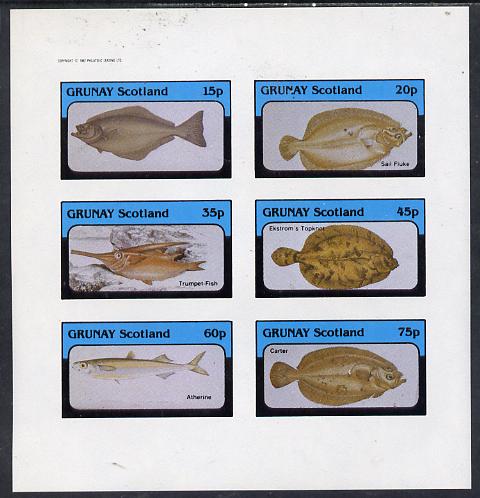 Grunay 1982 Fish imperf set of 6 values (15p to 75p) unmounted mint, stamps on , stamps on  stamps on fish     marine-life