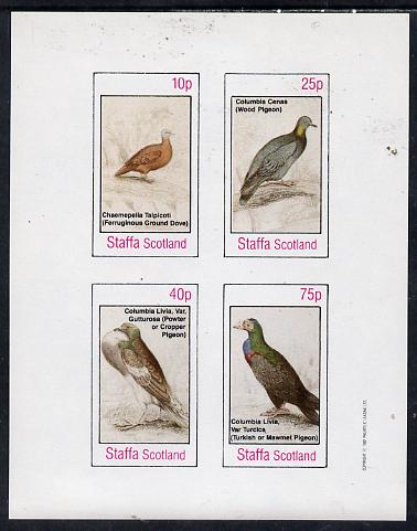 Staffa 1982 Pigeons #01 imperf  set of 4 values (10p to 75p) unmounted mint, stamps on , stamps on  stamps on birds    pigeon