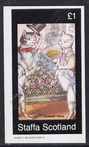 Staffa 1982 Cats From fairy Tales (Pussies' Party) imperf souvenir sheet (£1 value) unmounted mint, stamps on cats    fairy tales    literature 