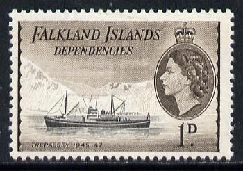 Falkland Islands Dependencies 1954-62 Ships 1d Trepassey Waterlow printing, SG G27, stamps on , stamps on  stamps on ships   