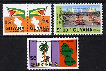 Guyana 1983 Pres Burnham 60th Birthday set of 4 unmounted mint, SG 1049-52, stamps on flags , stamps on constitutions