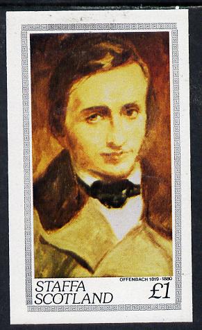 Staffa 1980 Composers (Offenbach) imperf souvenir sheet (£1 value) unmounted mint, stamps on music  personalities     composers