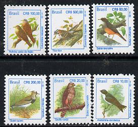 Brazil 1994 Birds set of 6 vals (values in CR$) unmounted mint SG 2620-25*, stamps on birds      swallow    hawk    thrush    dove    lapwing    birds of prey