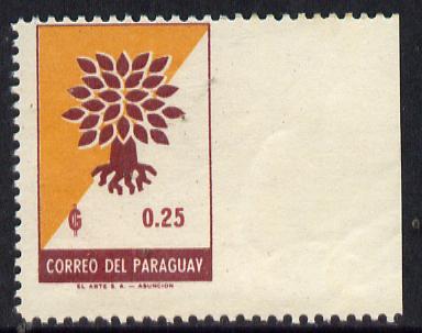 Paraguay 1961 World Refugee Year 25c  marginal imperf between stamp and margin, minor wrinkles, SG 972var, stamps on refugees