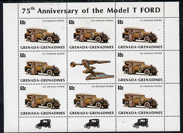 Grenada - Grenadines 1983 75th Anniversary of Model T Ford 60c (1930 Packard) in sheetlet of 8 plus label unmounted mint, SG 555, stamps on packard