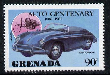 Grenada 1986 Centenary of Motoring 90c (1957 Porsche) unmounted mint SG 1560*, stamps on porsche