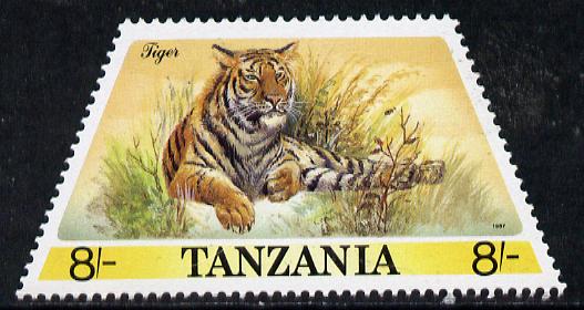 Tanzania 1988 Tiger 8s (from Prehistoric & Modern Animals set of 8) SG 554 (tete-beche horiz pairs available pro rata) unmounted mint, stamps on tiger    cats, stamps on tigers