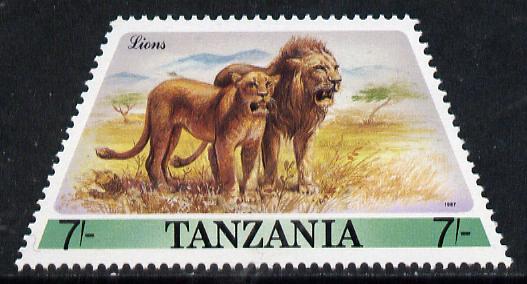 Tanzania 1988 Lion 7s (from Prehistoric & Modern Animals set of 8) SG 553 (tete-beche horiz pairs available pro rata) unmounted mint, stamps on , stamps on  stamps on lion    cats