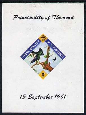 Thomond 1961 Martin 9d (Diamond-shaped) imperf m/sheet unmounted mint, stamps on birds