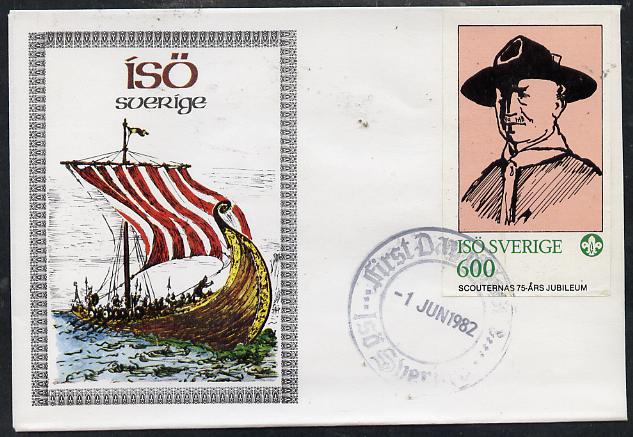Iso - Sweden 1982 75th Anniversary of Scouting imperf souvenir sheet (600 value showing Baden Powell) on cover with first day cancel, stamps on scouts    personalities, stamps on  iso , stamps on 