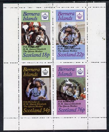 Bernera 1985 Life & Times of HM Queen Mother perf set of 4 with Girl Guide 75th Anniversary opt in black unmounted mint, stamps on , stamps on  stamps on scouts, stamps on  stamps on royalty, stamps on  stamps on queen mother