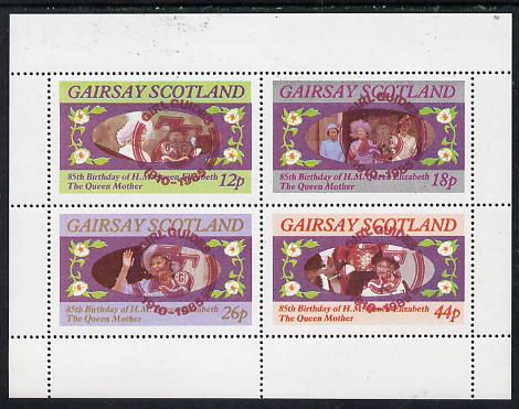 Gairsay 1985 Life & Times of HM Queen Mother perf set of 4 with Girl Guide 75th Anniversary opt in red unmounted mint, stamps on , stamps on  stamps on scouts, stamps on  stamps on royalty, stamps on  stamps on queen mother