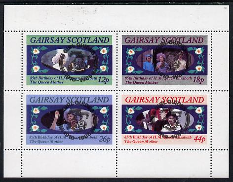 Gairsay 1985 Life & Times of HM Queen Mother perf set of 4 with Girl Guide 75th Anniversary opt in black unmounted mint, stamps on scouts, stamps on royalty, stamps on queen mother