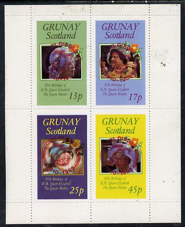 Grunay 1985 Life & Times of HM Queen Mother perf set of 4 with Girl Guide 75th Anniversary opt in red unmounted mint, stamps on scouts, stamps on royalty, stamps on queen mother