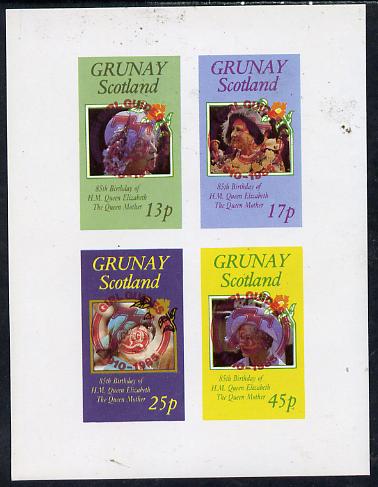 Grunay 1985 Life & Times of HM Queen Mother imperf set of 4 with Girl Guide 75th Anniversary opt in red unmounted mint, stamps on , stamps on  stamps on scouts, stamps on  stamps on royalty, stamps on  stamps on queen mother