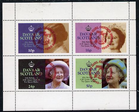 Davaar Island 1985 Life & Times of HM Queen Mother perf set of 4 with Girl Guide 75th Anniversary opt in red unmounted mint, stamps on scouts, stamps on royalty, stamps on queen mother