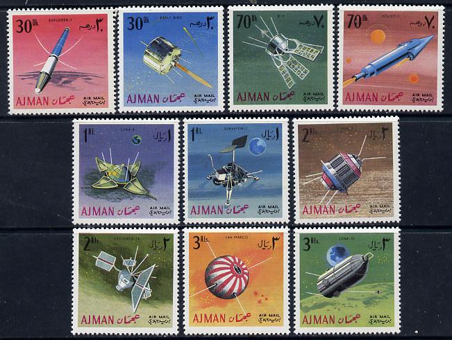 Ajman 1968 Satellites & Spacecraft set of 10 unmounted mint (Mi 257-66A) , stamps on , stamps on  stamps on communications    space