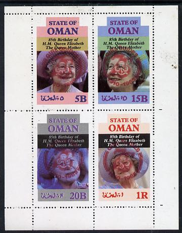 Oman 1985 Life & Times of HM Queen Mother perf set of 4 with Girl Guide 75th Anniversary opt in red unmounted mint, stamps on scouts, stamps on royalty, stamps on queen mother