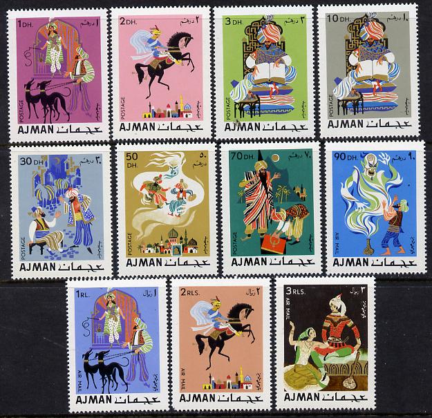 Ajman 1967 Tales from Arabian Nights set of 11 unmounted mint (Mi 165-75A), stamps on , stamps on  stamps on literature    arts