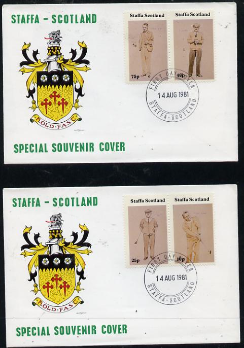 Staffa 1981 Golfers perf set of 4 values on two covers with first day cancels