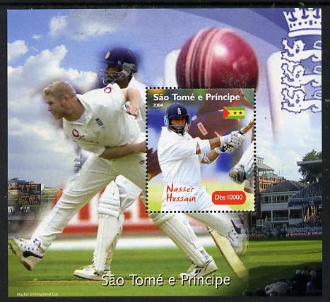 St Thomas & Prince Islands 2004 Cricket - Nasser Hussain perf souvenir sheet unmounted mint. Note this item is privately produced and is offered purely on its thematic appeal, stamps on sport, stamps on cricket