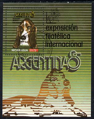 Nicaragua 1985 Argentina 85 Stamp Exhibition (Basset-Hound) m/sheet cto used, SG MS 2683, stamps on dogs    basset     stamp exhibitions