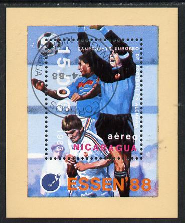 Nicaragua 1988 Essen 88 Stamp Exhibition & European Football m/sheet cto used, SG MS 2970, stamps on football    sport, stamps on stamp exhibitions