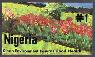 Nigeria 1993 World Environment Day - original hand-painted artwork for N1 value showing Garden by unknown artist, on board 9x5, endorsed B3, stamps on environment