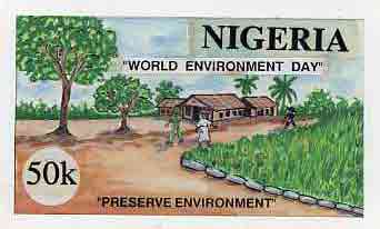 Nigeria 1993 World Environment Day - original hand-painted artwork for 50k value showing small-holding, by unknown artist on board 8.5x5, endorsed A2, stamps on , stamps on  stamps on environment